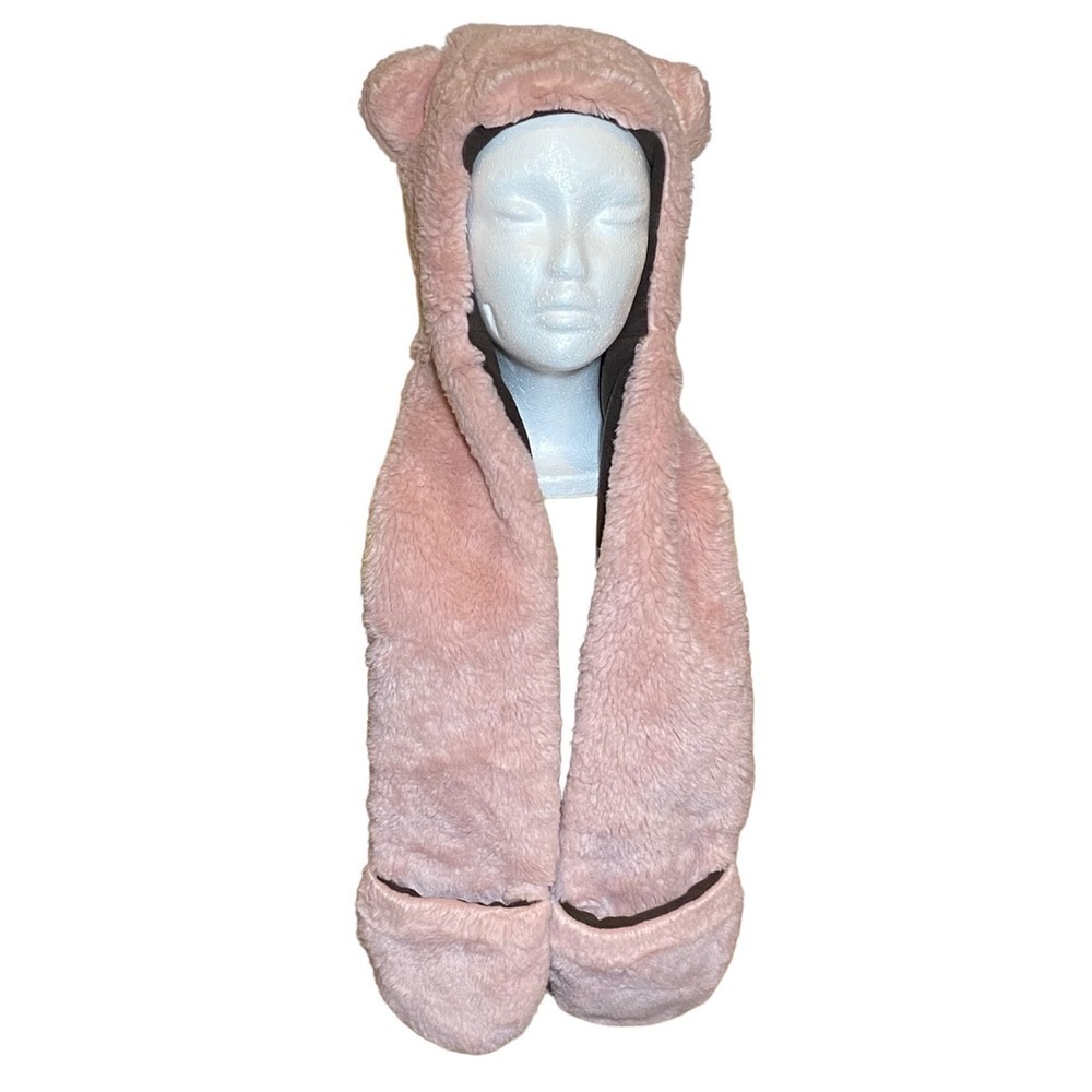 Capelli Kids One Size Pink Brown Faux fur cat scarf hat mittens combination